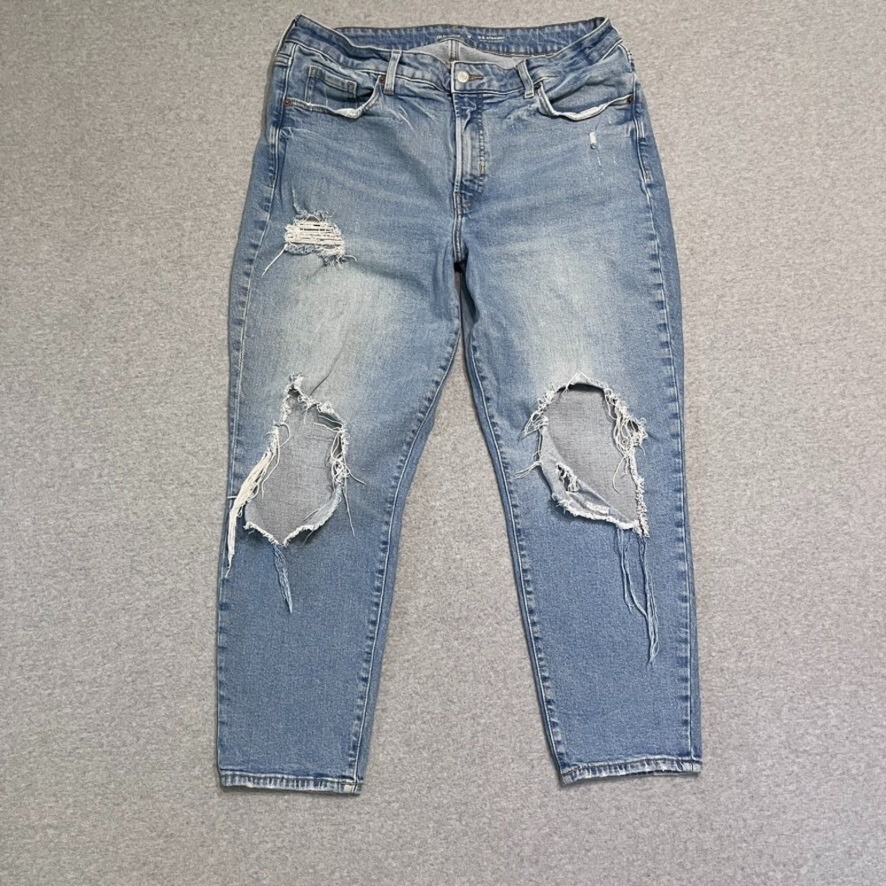 Old Navy Jeans Womens 16 Blue O.G. Straight High Rise Ripped Distressed Denim